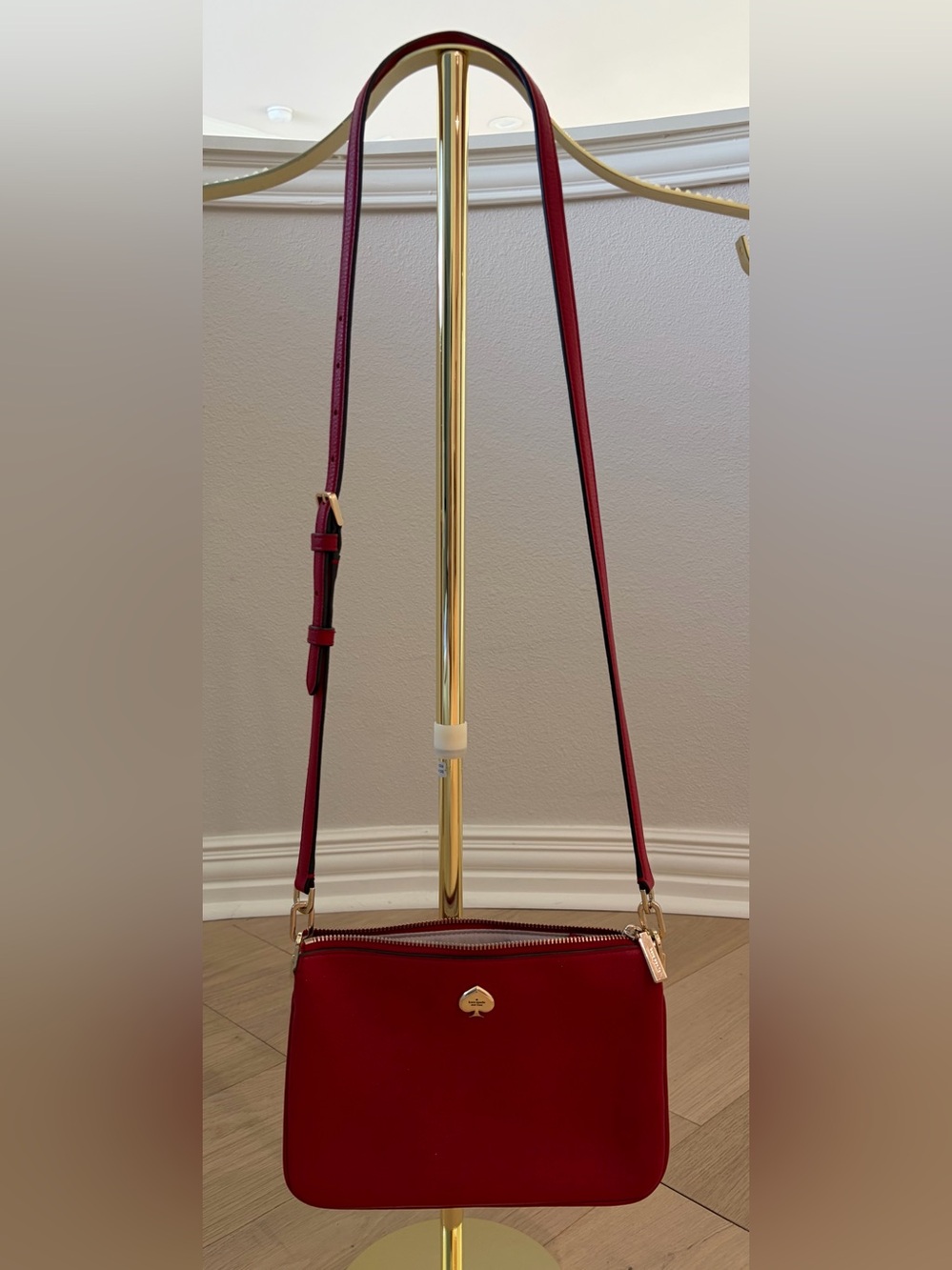 kate spade Red Pebbled Leather Crossbody with Gold Spade Accent - Picture 4 of 11